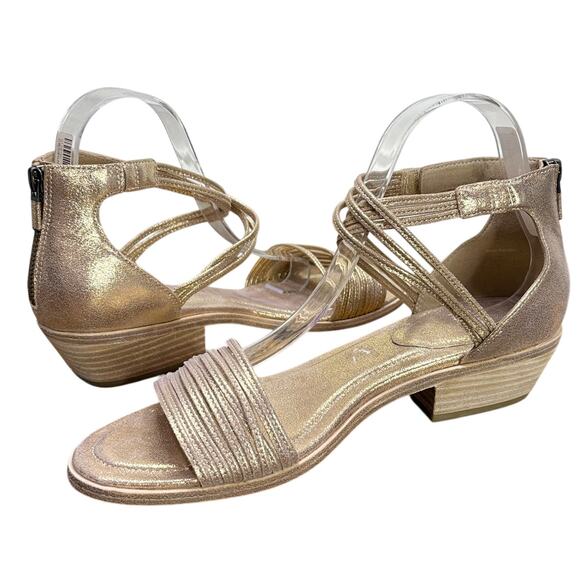 Eileen Fisher Womens Size 9.5 Viro Sandals Gold Leather Strappy Summer Flats - Picture 1 of 9